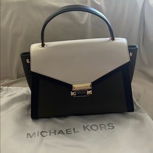 Michael Kors Black and White Satchel with Structured Design